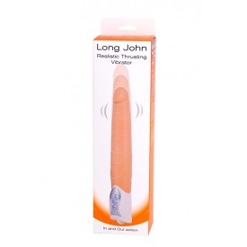 Телесный вибратор Long John Realistic Thrusting Vibrator с функцией толкания - 20 см.